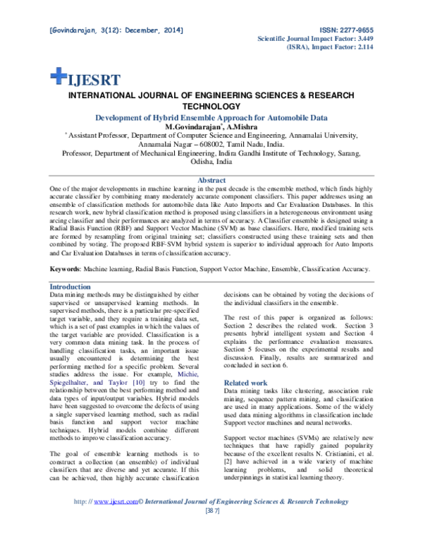 (PDF) Development of Hybrid Ensemble Approach for Automobile Data