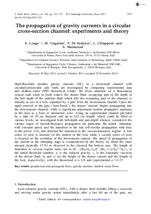 (PDF) The propagation of gravity currents in a circular cross-section ...