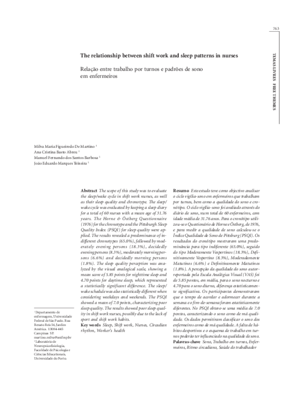 (PDF) The relationship between shift work and sleep patterns in nurses