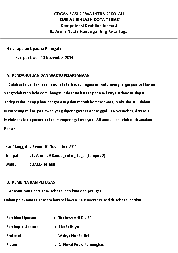 Doc Hal Laporan Upacara Peringatan Hari Pahlawan 10 November 2014 Rezi Afandi Academia Edu