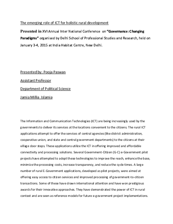 (DOC) The emerging role of ICT for holistic rural development