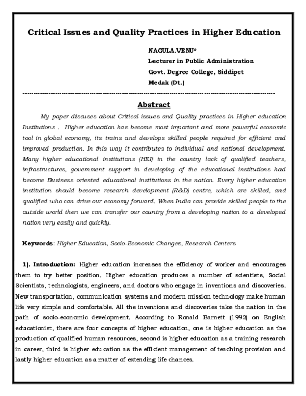 (DOC) Critical Issues and Quality Practices in Higher Education