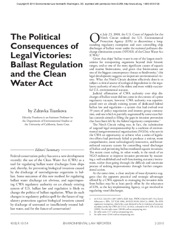(PDF) The political consequences of legal victories ballast regulation
