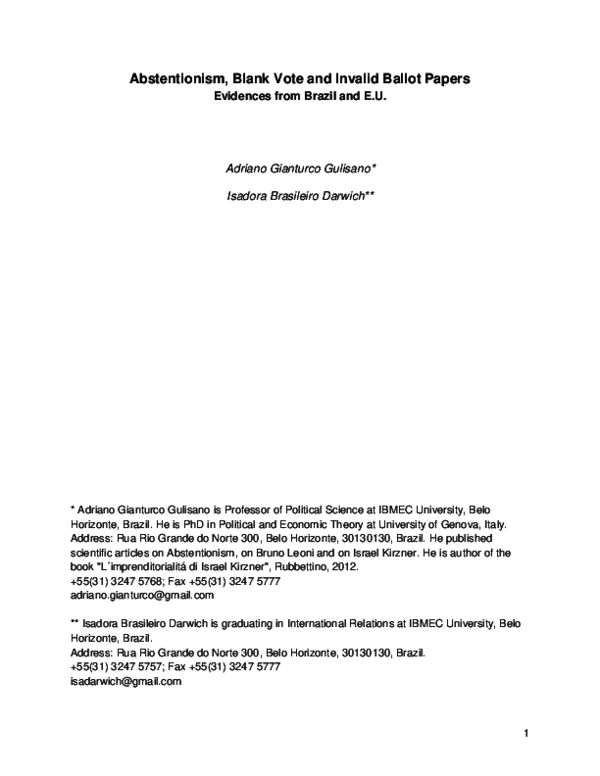 (PDF) Abstentionism, Blank Vote and Invalid Ballot Papers. Evidences ...