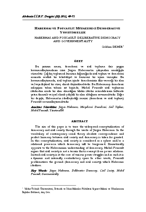 (PDF) Habermas ve Foucault Müzakereci Demokrasi ve