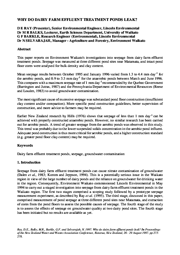 (PDF) Why do dairy farm effluent treatment ponds leak?