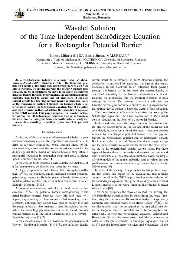 (PDF) Wavelet Solution of the Time Independent Schrodinger Equation for ...