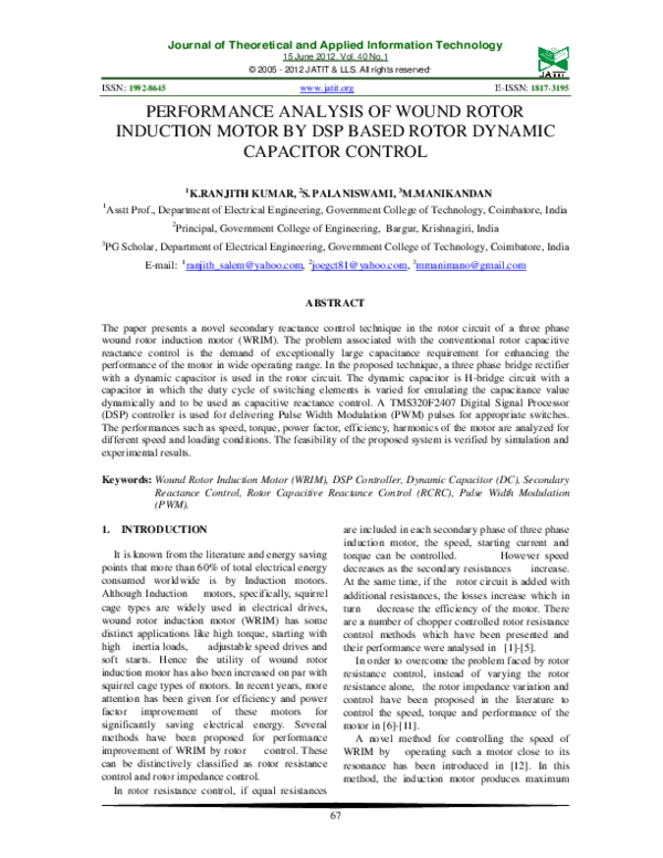 (PDF) PERFORMANCE ANALYSIS OF WOUND ROTOR INDUCTION MOTOR BY DSP BASED ...
