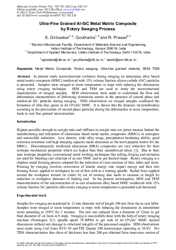 (PDF) Ultra-Fine Grained Al-Si C Metal Matrix Composite by Rotary ...