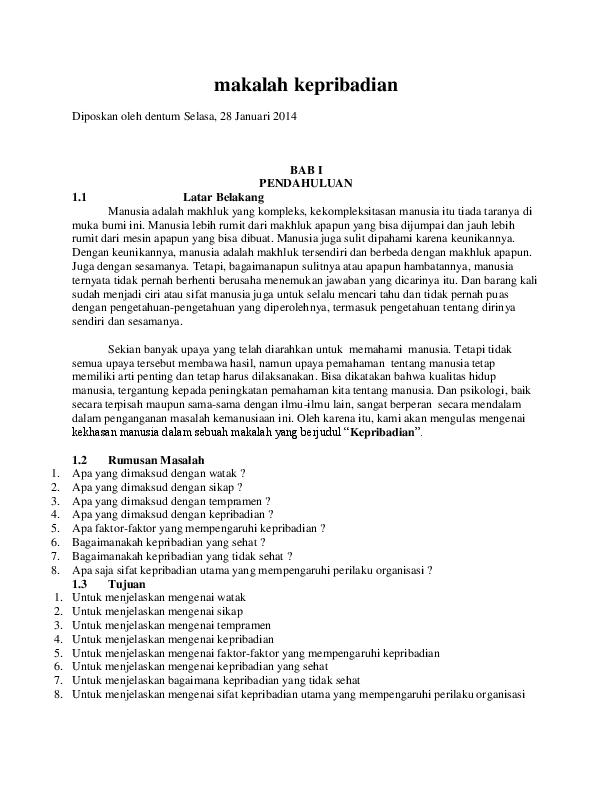 Doc Makalah Kepribadian Diposkan Oleh Dentum Selasa 28 Januari 2014 Wangga Wimmy Academia Edu