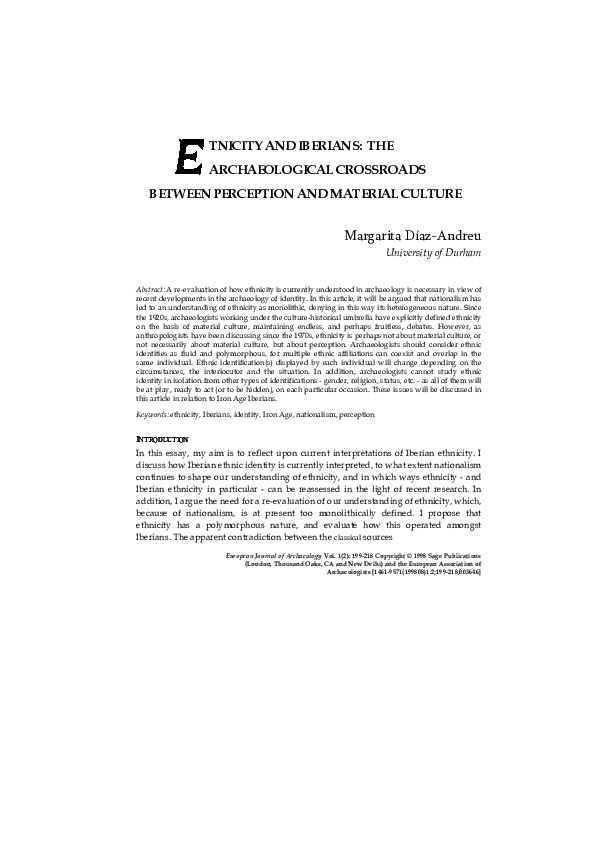 (PDF) DíazAndreu, M. 1998. Ethnicity and Iberians. The archaeological