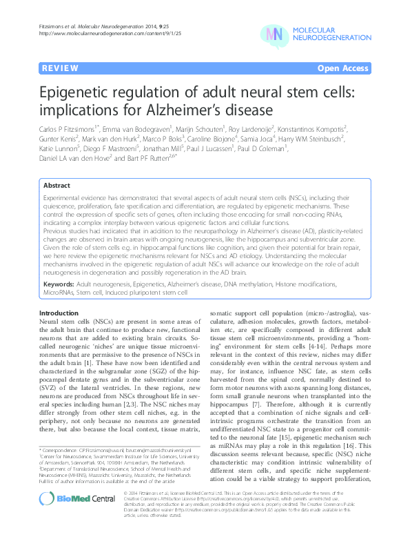 (PDF) Epigenetic regulation of adult neural stem cells: implications ...