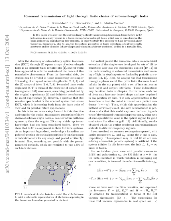 (PDF) Resonant Transmission of Light Through Finite Chains of ...