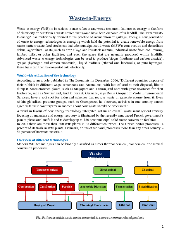(DOC) Waste to Energy Wt E technology