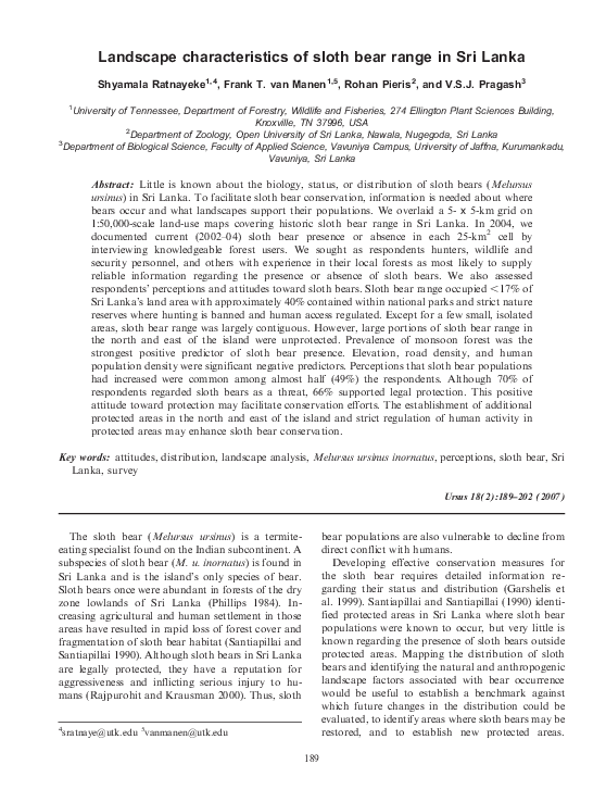 (PDF) Landscape Characteristics of Sloth Bear Range in Sri Lanka