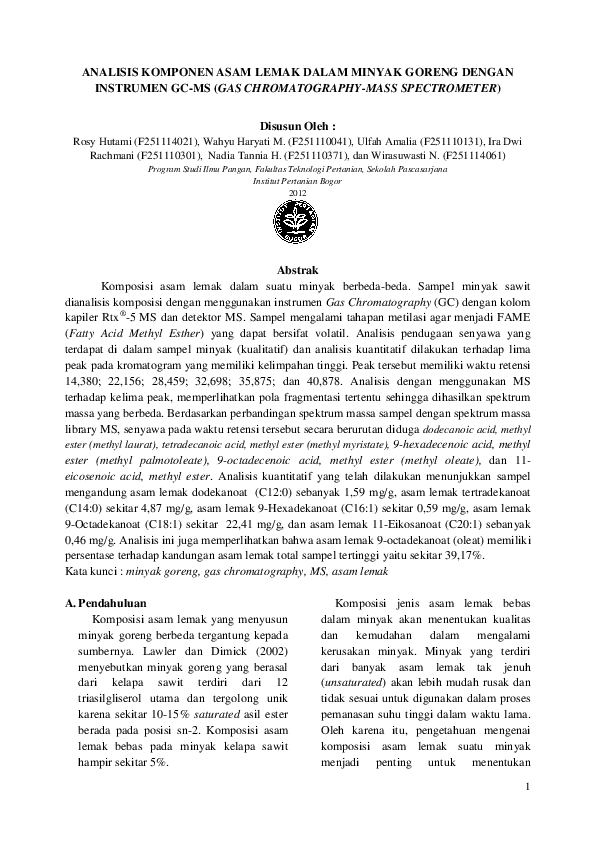 (PDF) ANALISIS KOMPONEN ASAM LEMAK DALAM MINYAK GORENG DENGAN INSTRUMEN ...