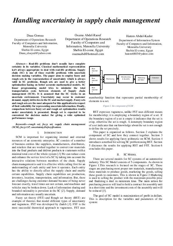 (PDF) Handling uncertainty in supply chain management