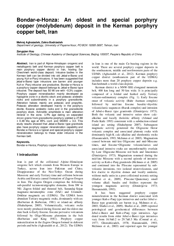 (PDF) Bondar-e-Honza: An oldest and special porphyry copper (molybdenum ...