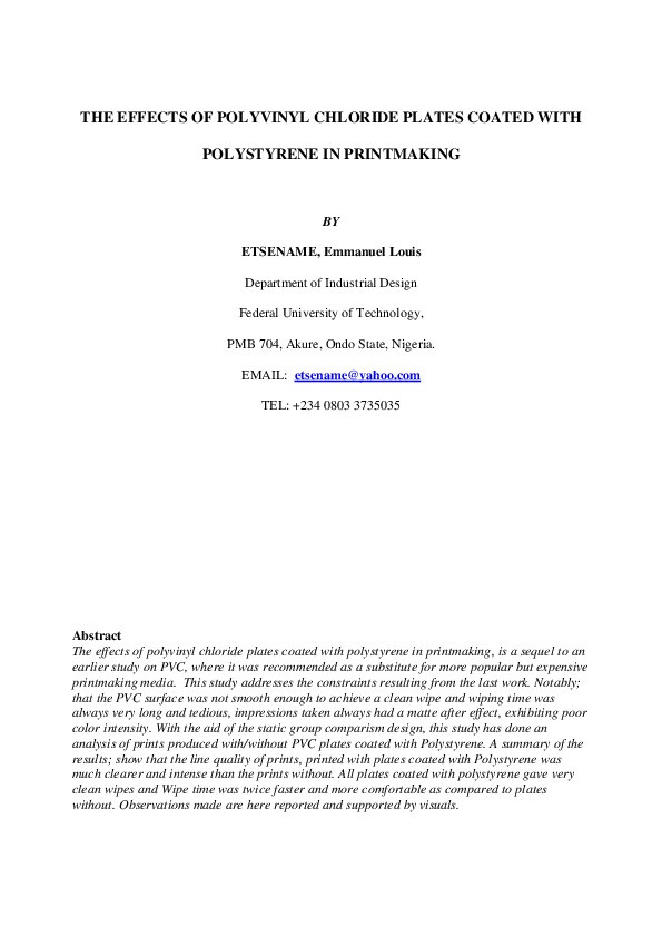 (PDF) THE EFFECTS OF POLYVINYL CHLORIDE PLATES COATED WITH POLYSTYRENE IN PRINTMAKING Etsename