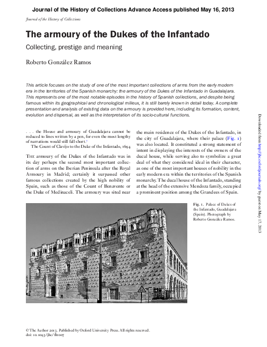 (PDF) The armoury of the Dukes of the Infantado. Collecting, prestige