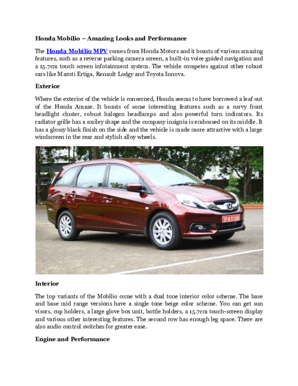 (DOC) Honda Mobilio – Amazing Looks and Performance | Bella Edward