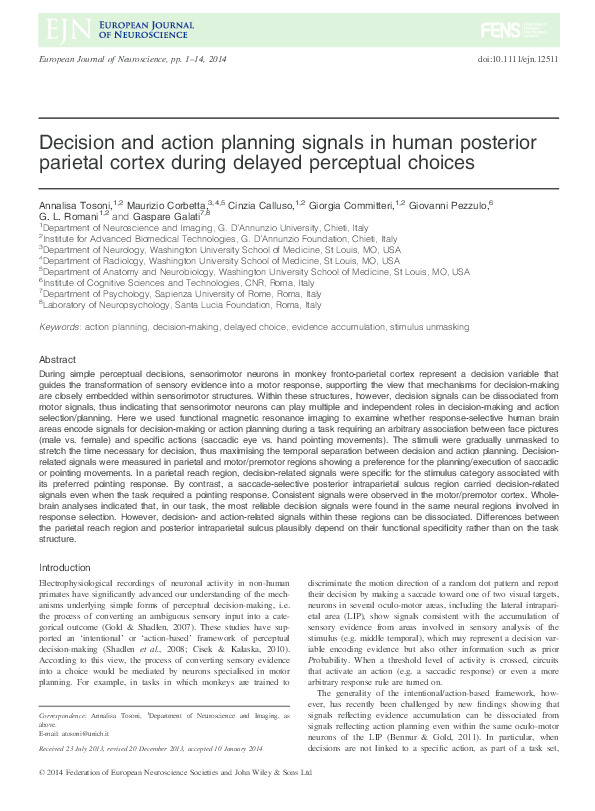 (PDF) Decision and action planning signals in human posterior parietal ...
