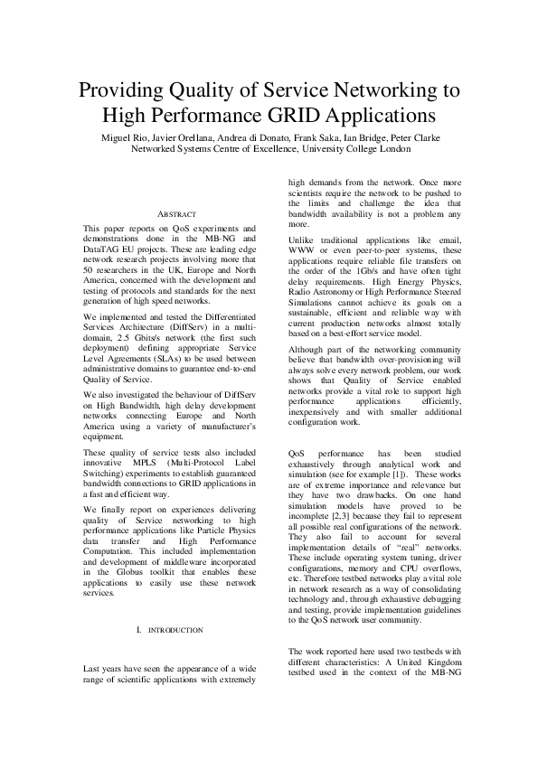 (PDF) Providing Quality of Service Networking to High Performance GRID ...