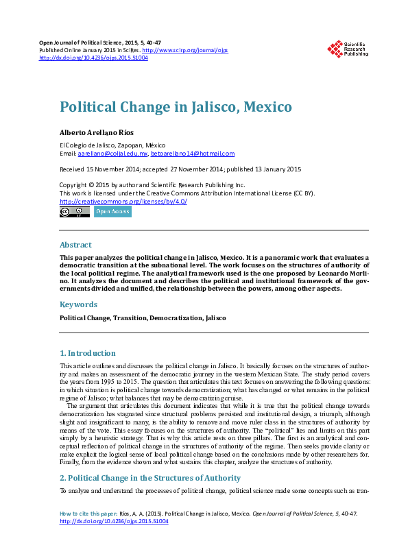 (PDF) Political Change in Jalisco, Mexico