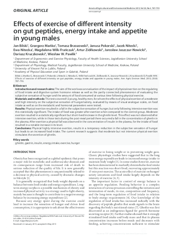 (PDF) Effects of exercise of different intensity