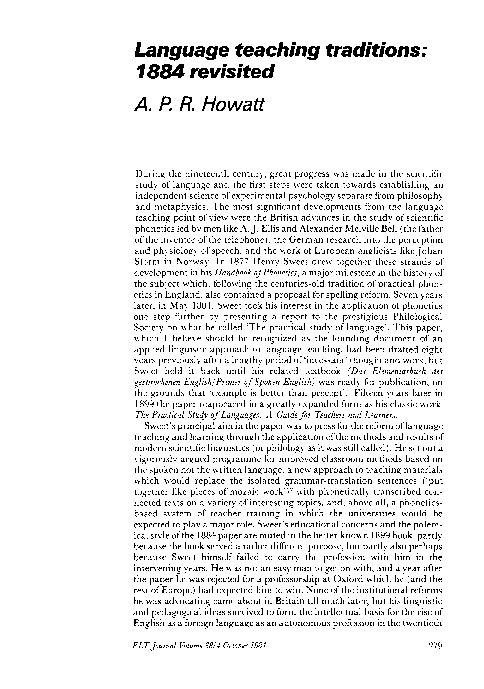  PDF Language Teaching Traditions 1884 Revisited Hossein Hosseini Academia edu
