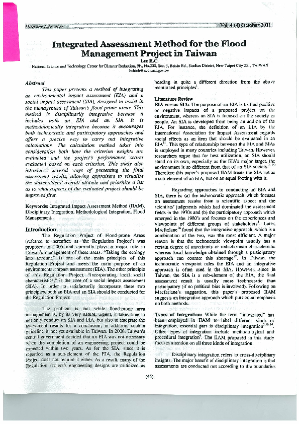 (PDF) Integrated assessment method for the flood management project in ...