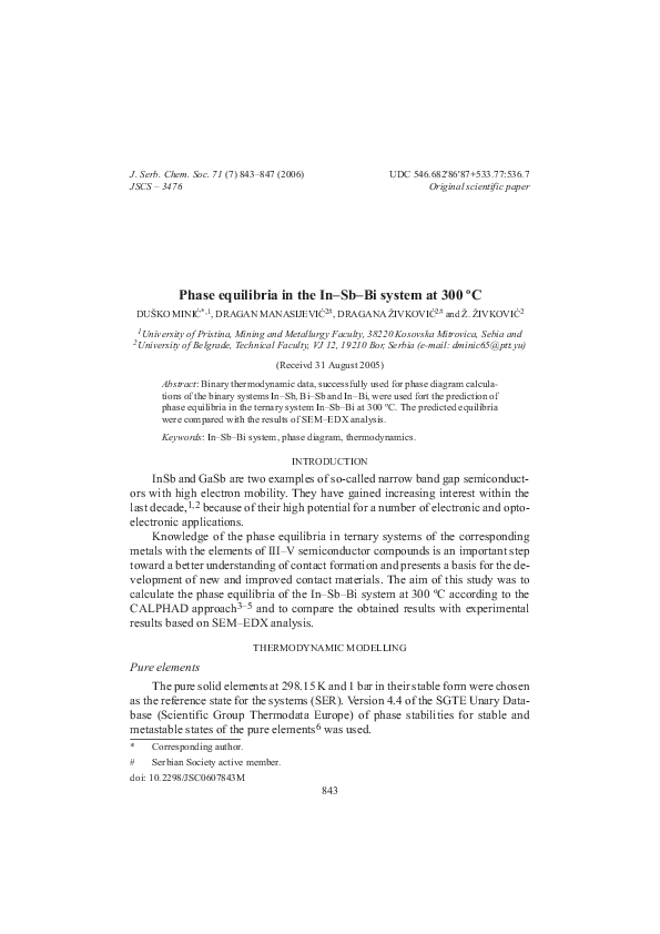 (PDF) Phase equilibria in the In-Sb-Bi system at 300ºc