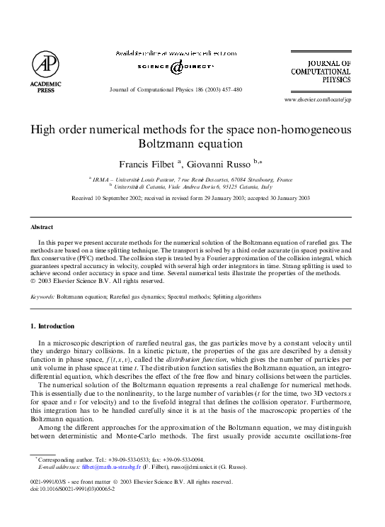 (PDF) High order numerical methods for the space non-homogeneous ...