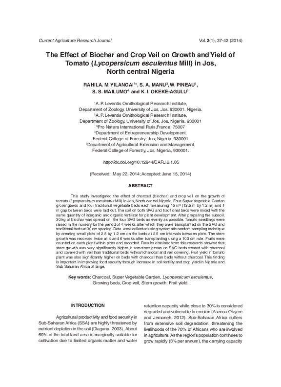 (PDF) The Effect of Biochar and Crop Veil on Growth and Yield of Tomato ...