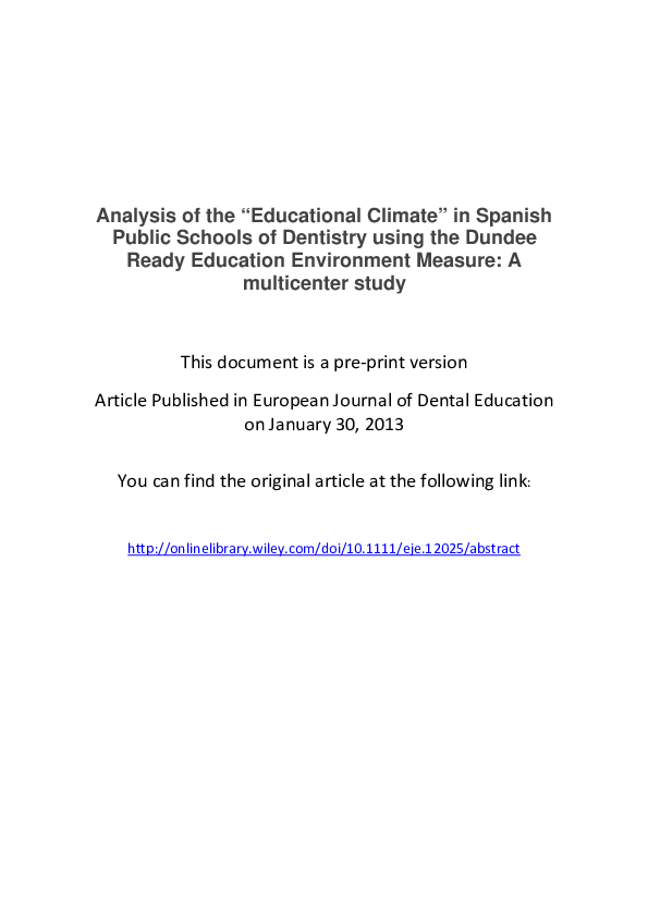 (PDF) Analysis of the 'Educational Climate' in Spanish Public Schools