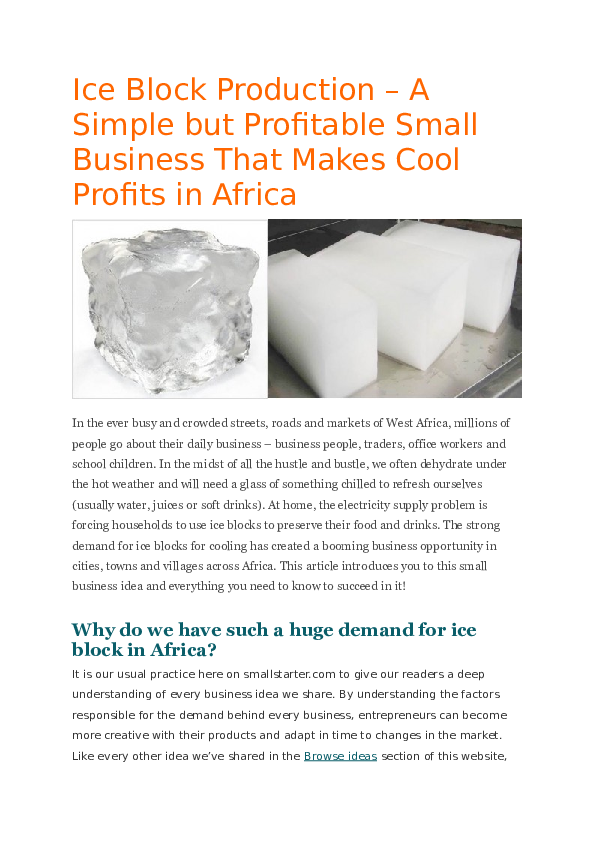 (DOC) Ice Block Production A Simple but Profitable Small Business