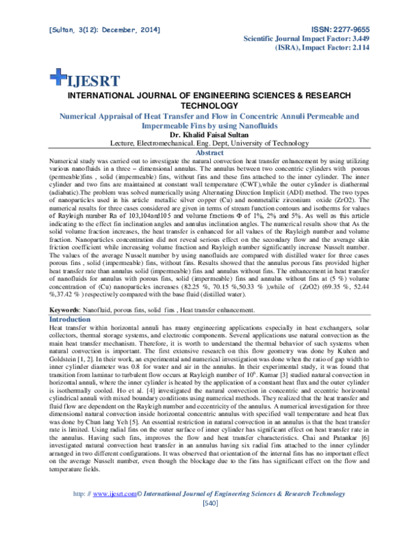 (PDF) Numerical Appraisal of Heat Transfer and Flow in Concentric ...