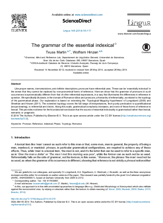 (PDF) The grammar of the essential indexical