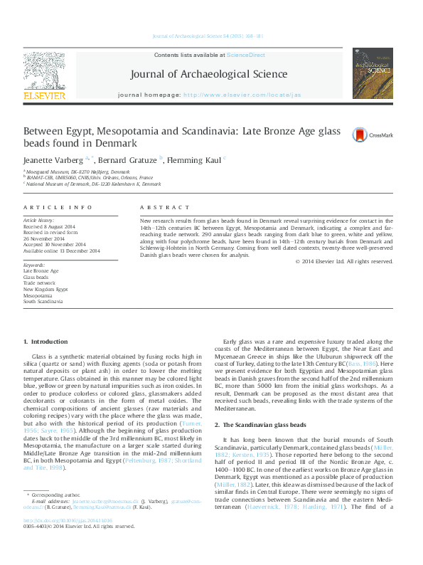 (PDF) Between Egypt, Mesopotamia and Scandinavia Late Bronze Age glass