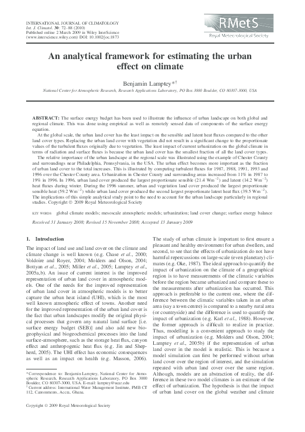(PDF) An analytical framework for estimating the urban effect on climate