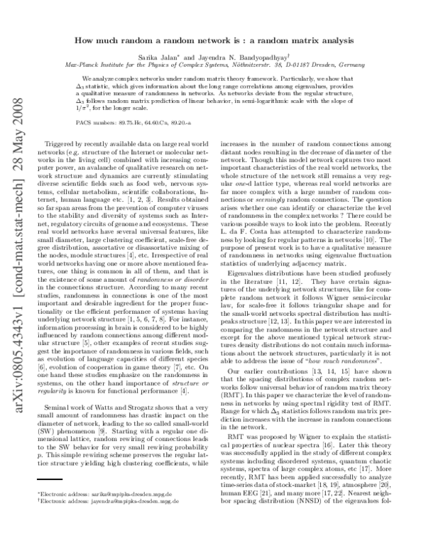 (PDF) How much random a random network is : a random matrix analysis