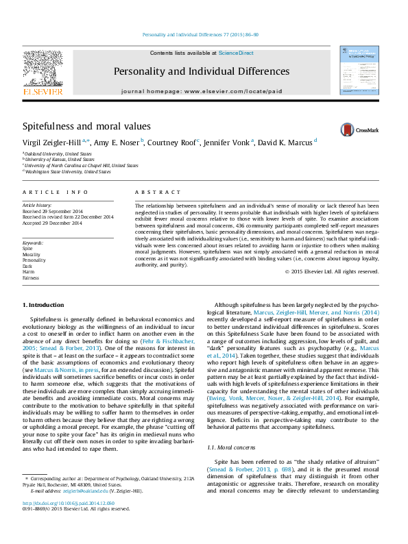 (PDF) Spitefulness and moral values