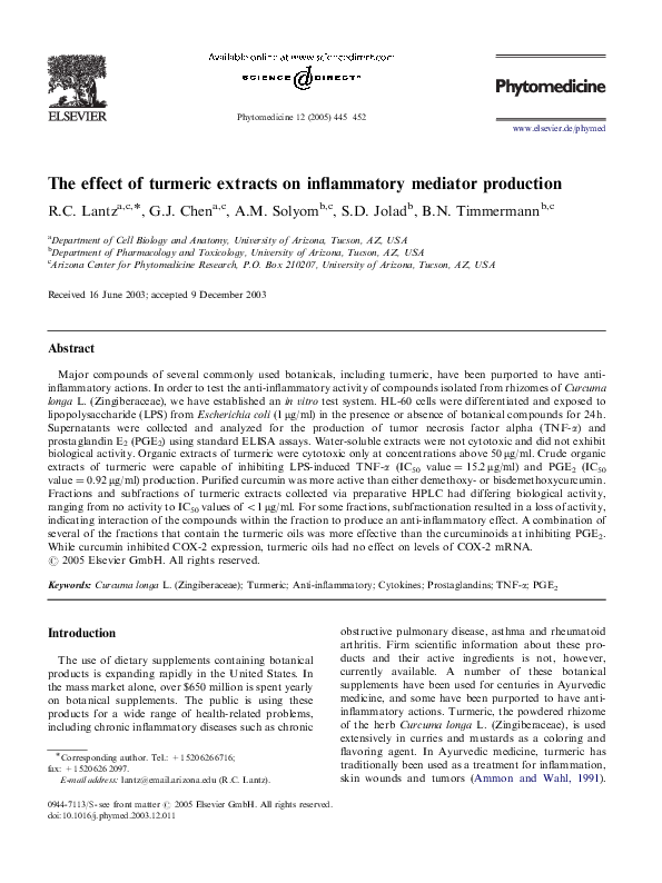(PDF) The effect of turmeric extracts on inflammatory mediator production