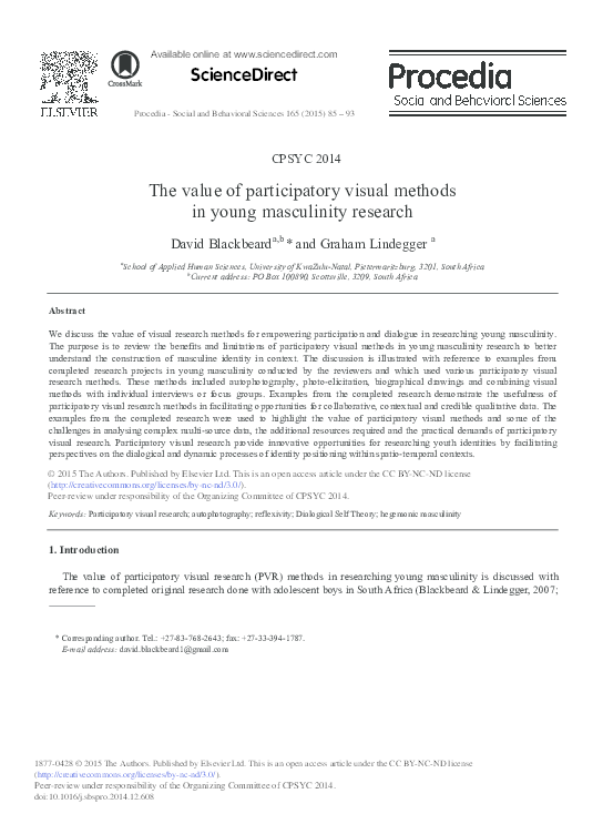 (PDF) The value of participatory visual methods in young masculinity ...