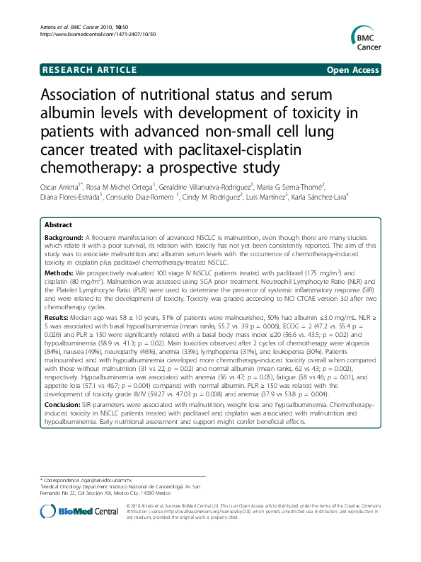 (PDF) Association of nutritional status and serum albumin levels with ...