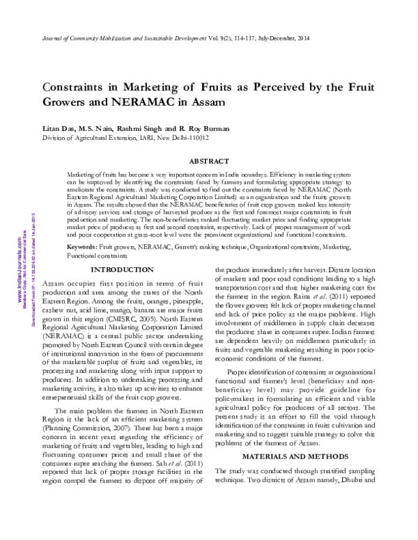 (PDF) Constraints in Marketing of Fruits as Perceived by the Fruit ...
