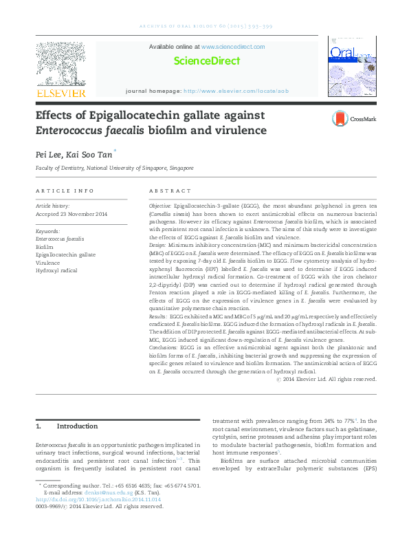 (PDF) Effects of Epigallocatechin gallate against Enterococcus faecalis ...