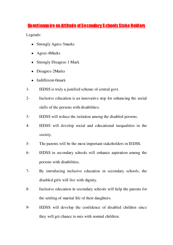 SAMPLE QUESTIONNAIRE ON INCLUSIVE EDUCATION visual data 2