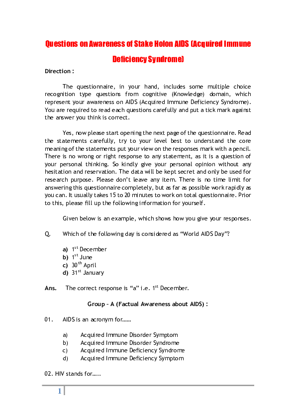 (PDF) Questionnaire on awareness of stakeholders of secondary schools ...