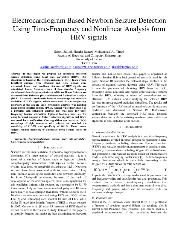 (PDF) Electrocardiogram Based Newborn Seizure Detection Using Time ...